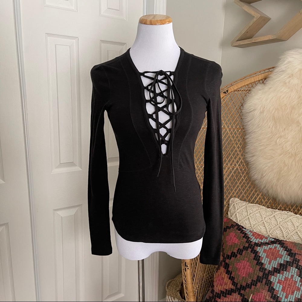 XS Black Free People Lace Up Top